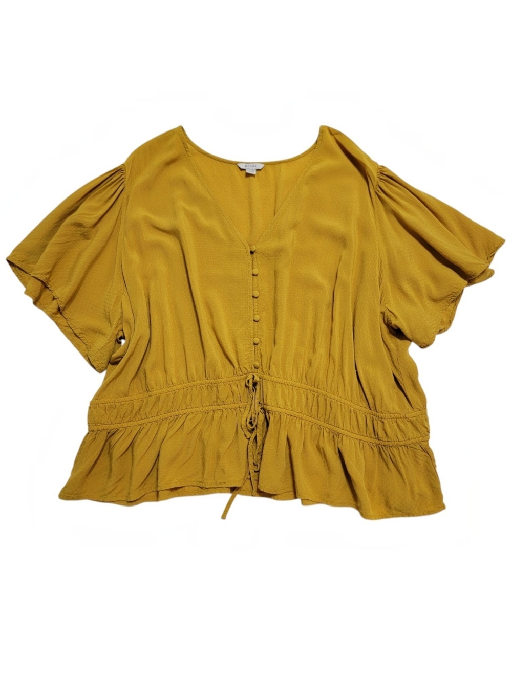 Cato | Button Front Peplum Boho Top Tie Waist Plus Size 22/24W Gold Autumn